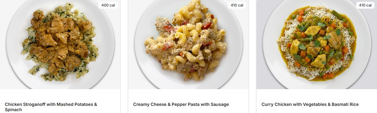 Chef Prepared Meals - Chicken Stroganoff, Creamy Pasta, Curry Chicken